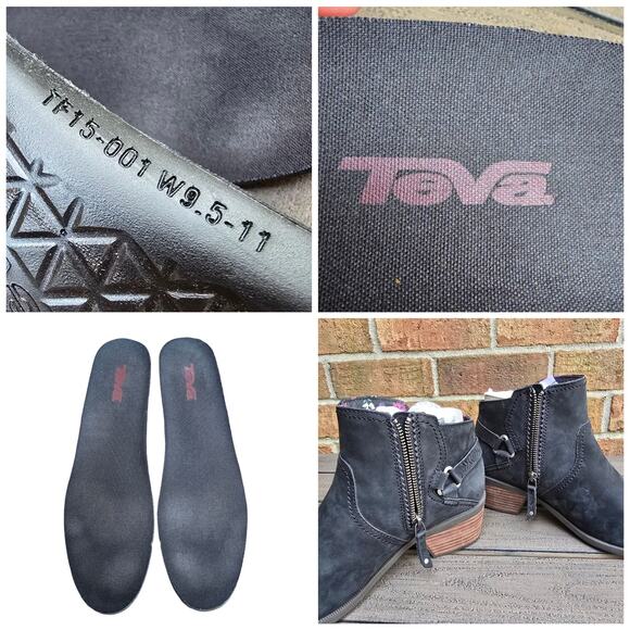 Teva Foxy Ankle Boots Women's Size 10 Black Nubuck Leather Side Zip Short Bootie - Picture 8 of 12